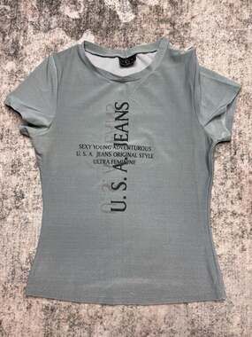 Y2K White Stretch Fitted Top Tee Shirt Sexy Young Adventurous Made In USA Sz S